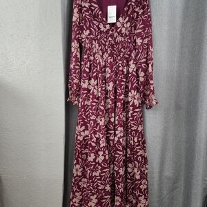 Patrons of Peace Burgundy Floral Long Sleeve Dress